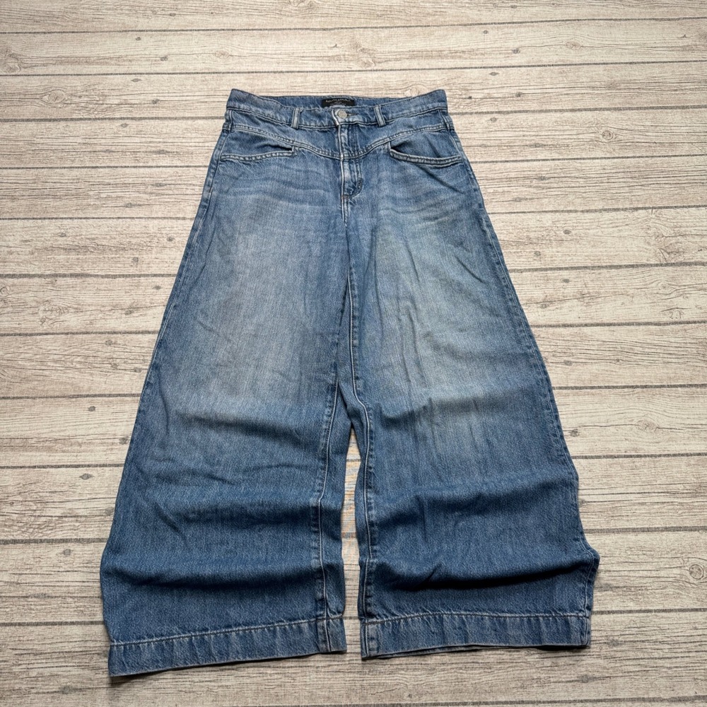 Banana Republic Jeans Women's 27/4P Blue Denim High Waisted Wide Leg Baggy Fit